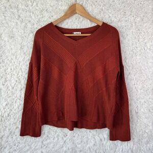 Smartwool V-Neck Sweater XS Rust Orange Merino Wool Blend Chevron Knit Gorpcore